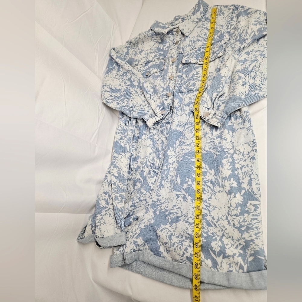 Eloquii Elements Floral Denim Romper In Blue And White Size 26 - Picture 11 of 13